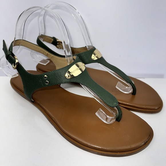 Michael Kors Women's MK Plate Flat Thong Leather Sandals Sz 8.5 M - Picture 2 of 15